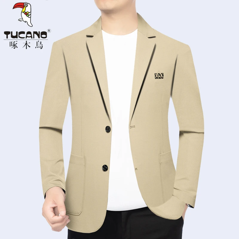 Woodpecker 용수철 남성용 얇은 싱글 웨스트 탑, 중년 슬림핏, 고급 자외선 차단 세트 아우터, 여름