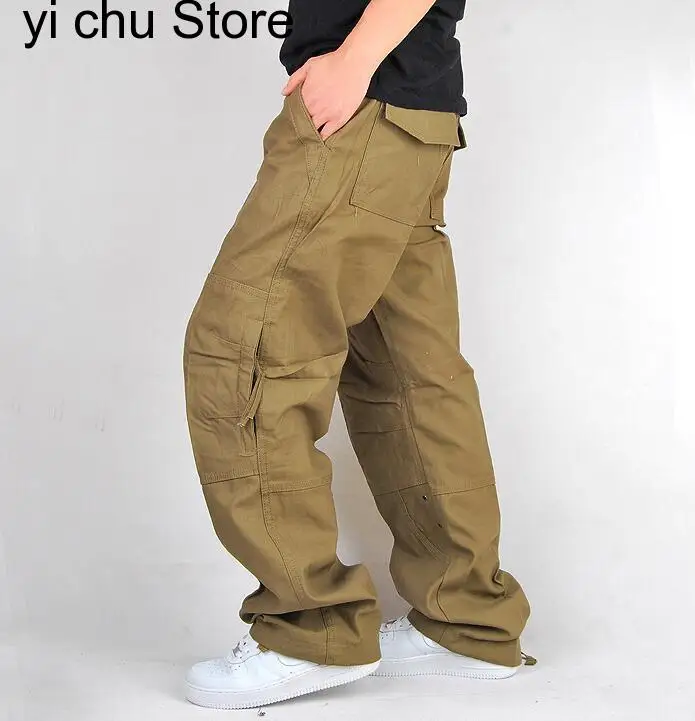 

New Men's Cargo Pants Casual Large Zipper Pockets Tactical Military Style Pants Spring Male Cotton Fashion Army Loose Trousers