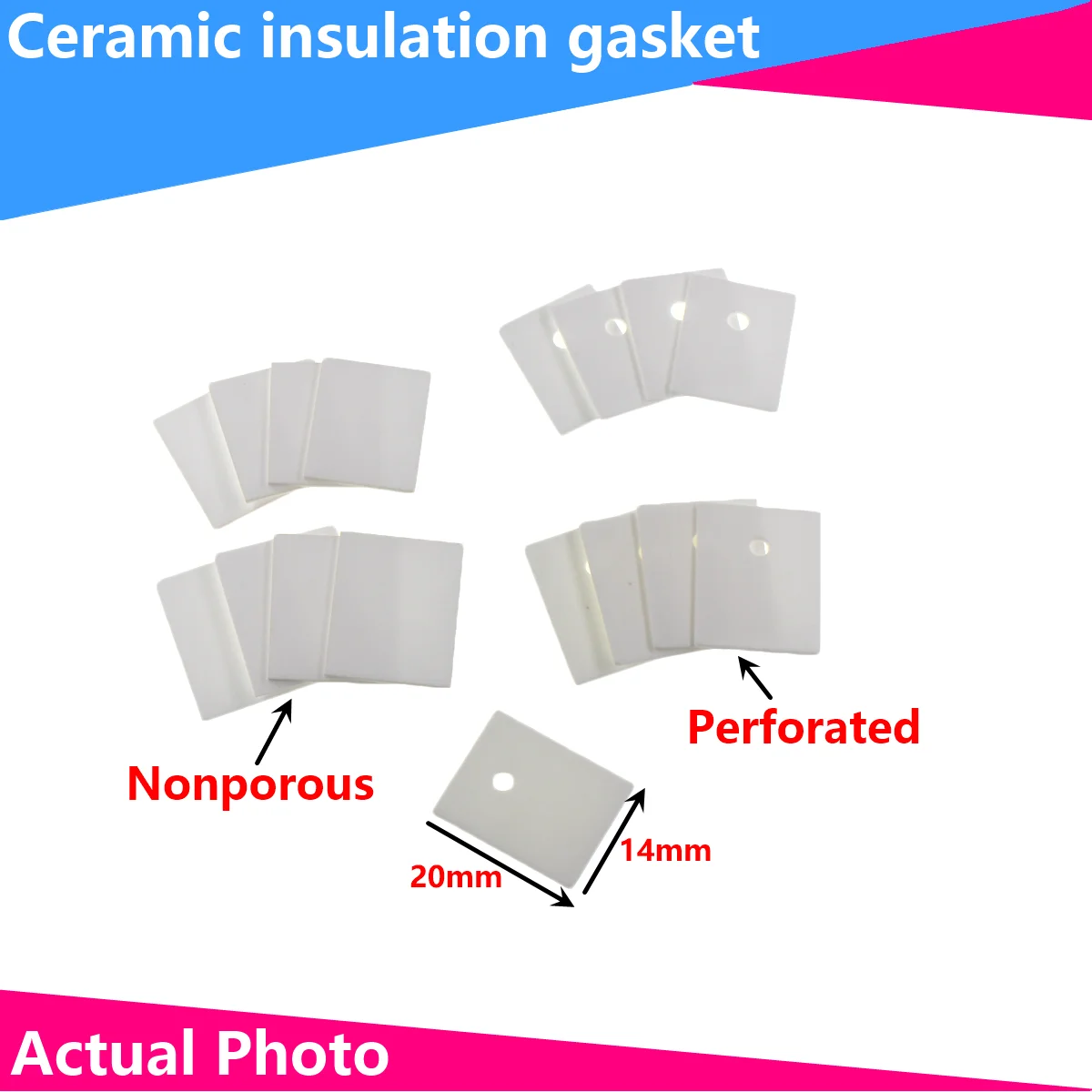 10pcs TO-3P/220/247 12/14/17/20*18/20/22/25*0.6/1mm Hole Aluminum Oxide Alumina Insulation Thermal Conductive Ceramic Pad Gasket