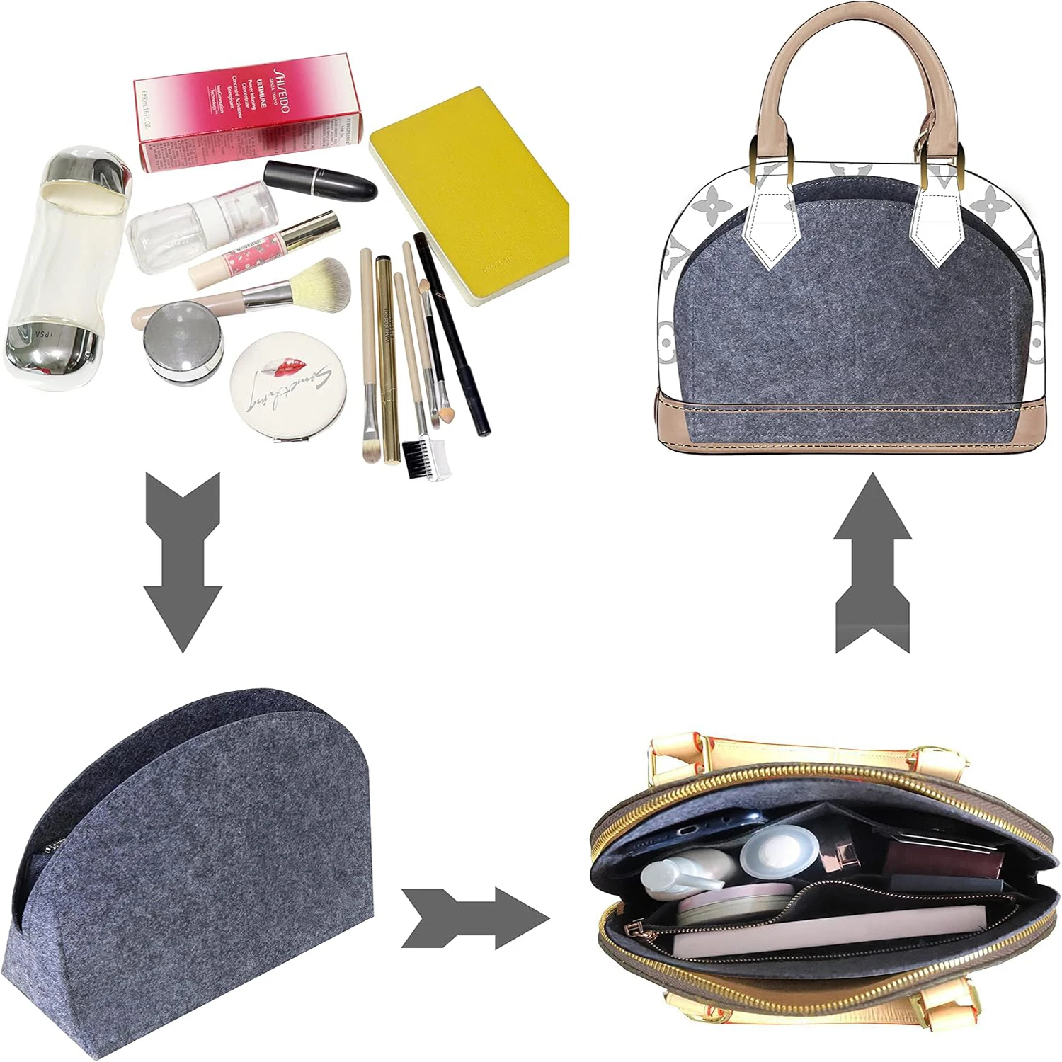 sourcing map Inserto organizer per borsa, organizer portatile in feltro
