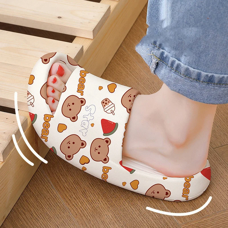 

Women Slippers Cute Cartoon Teddy Bear Women Platform Slides Summer Beach Shoes Open Toe Slip on Sandals Fashion Lady Flip Flops