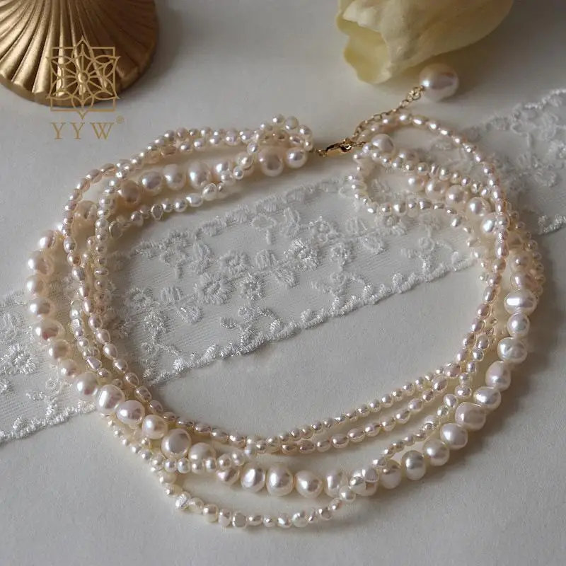 

Многослойное ожерелье из пресноводного жемчуга, 36 см, 3-7 мм, Женская цепочка до ключиц, изящная Подарочная бижутерия