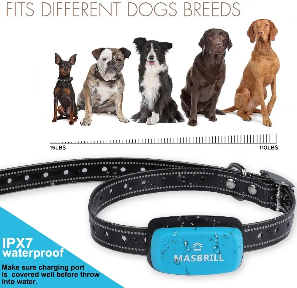 MASBRILL Pet Dog Electric Fence System Rechargeable Waterproof Adjustable Dog Training Collar Electronic Fencing Accessories pet dog training collar