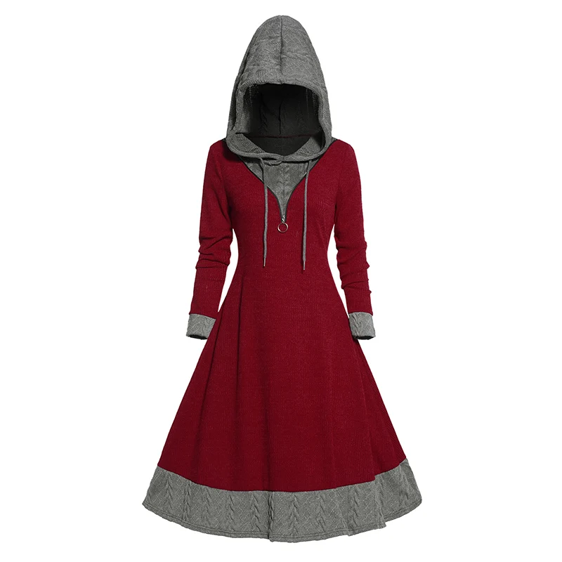 Long Sleeve Drawstring Hooded Dress