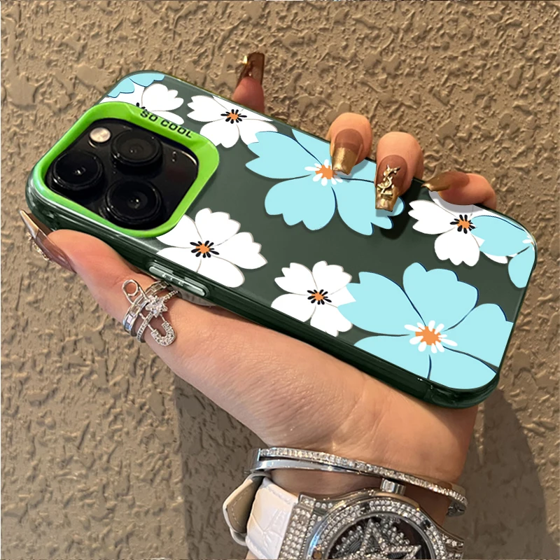 Blue Premium Flower Design Matte Phone Case Cover