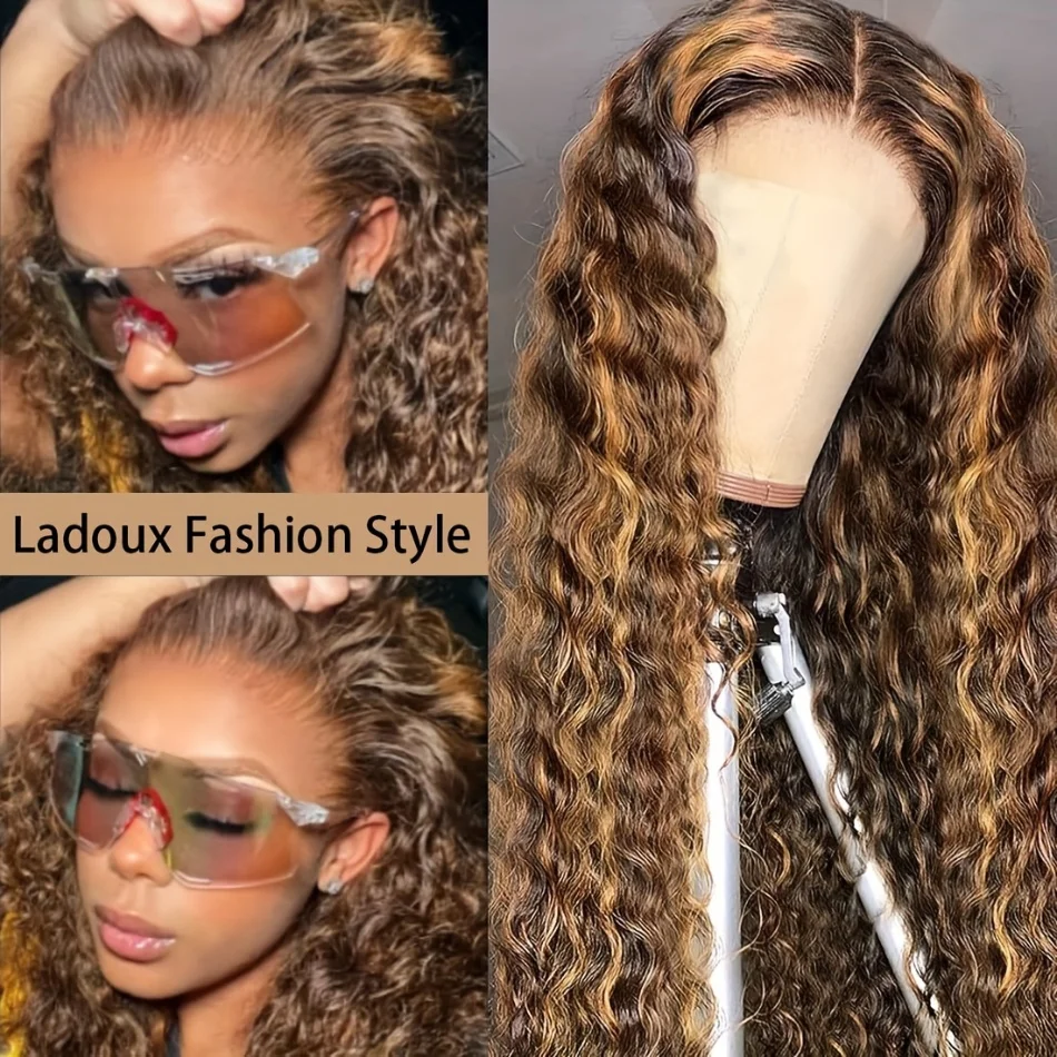 250% Density Highlight Deep Wave 13x6 Hd Lace Front Human Hair Wig Lace Frontal Wig 30 40 Inch Honey Blond Curly Lace Front Wigs