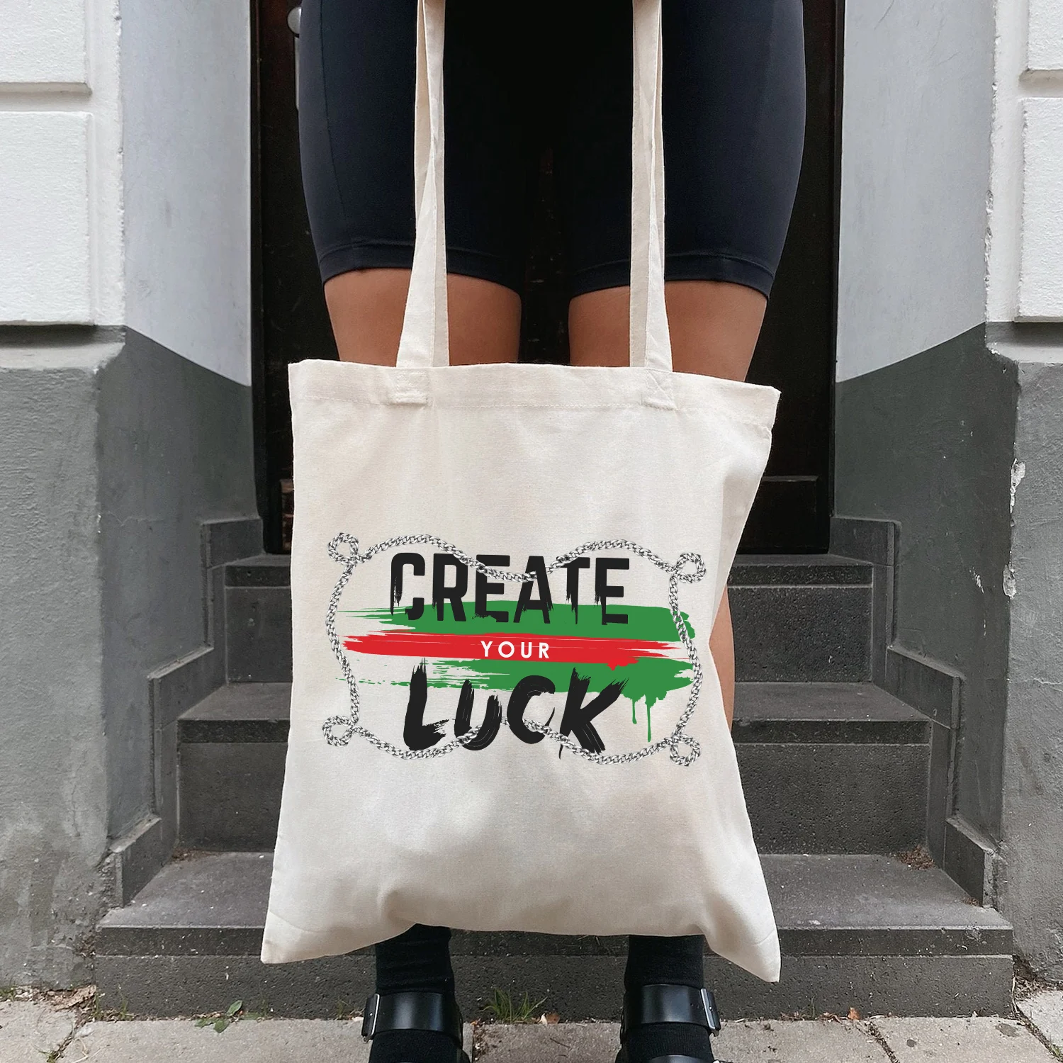 

BLINGPAW Canvas Tote Bag Greate Your Luck Fashion Letter Print Funny 100% Cotton Reusable Shopping Bags Eco Bolsa