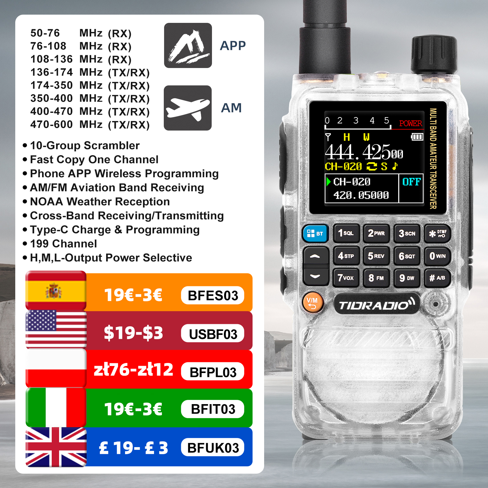TIDRADIO H3 Walkie Talkie Air Band Long Range Two Way Radio Phone APP Wireless Programming Ham GMRS Type-C Programming & Charge
