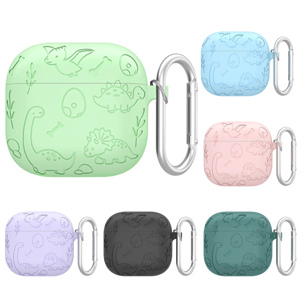 Silicone Case Protector Drop Protection Engraved Flower Dinosaur Case Shockproof Cute Case Cover for AirPods 4th Generation Case