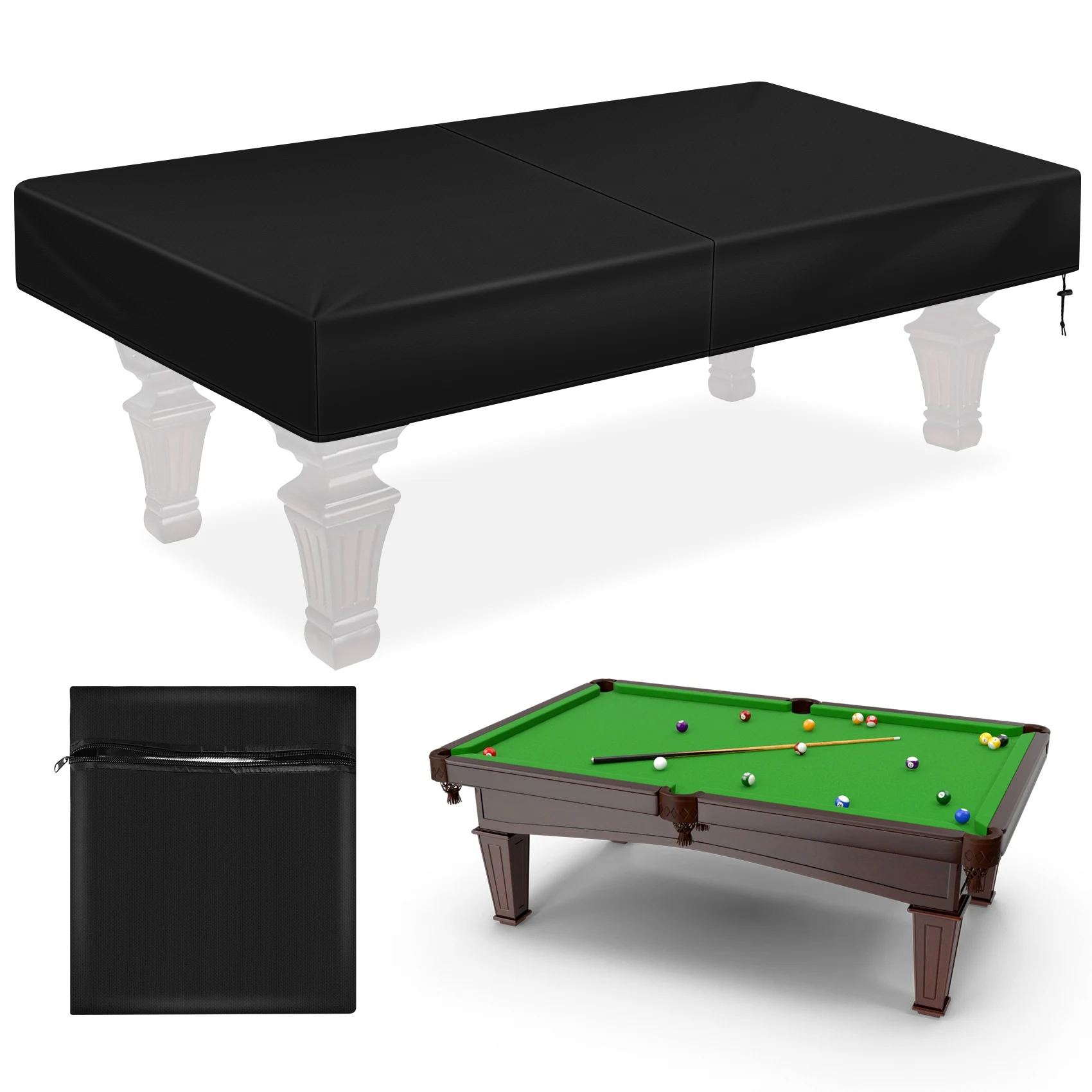 

8Ft Billiard Pool Table Cover With Drawstring Durable Waterproof Table Cover For Rectangle Table, Black
