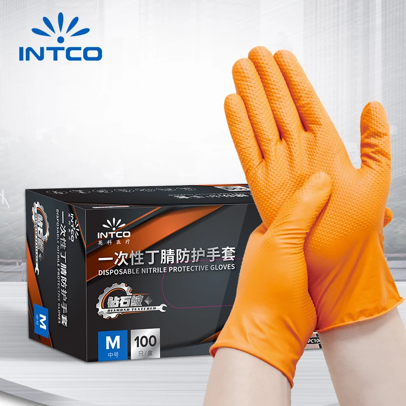 Multi-purpose Nitrile Gloves Diamond Texture Mechanic Industrial Waterproof Safety Work Non-slip 8 Mil Thick Mechanics Repair work gloves nitrile gloves protective gloves