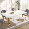 Gold Dining Dinner Table: 55 Inches Modern White Dining Room Table with Golden Legs, Faux Marble Small Kitchen Table 3