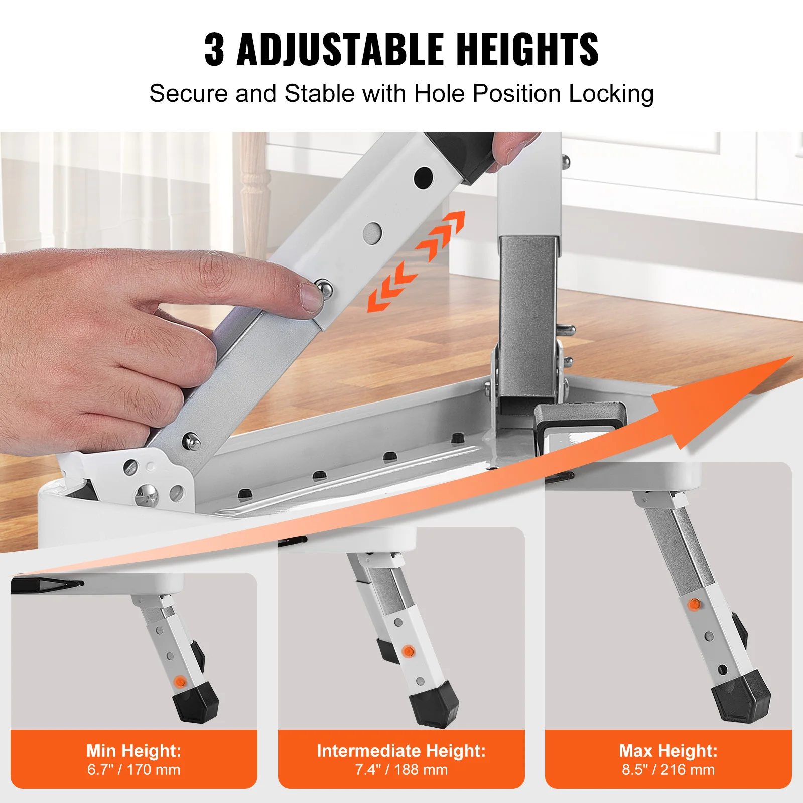 Folding Stool Step Stool 1 Step 330lbs Capacity Adjustable Height Toddlers Adults Non Slip Sturdy For Office RVs Pets Bathrooms Bedrooms