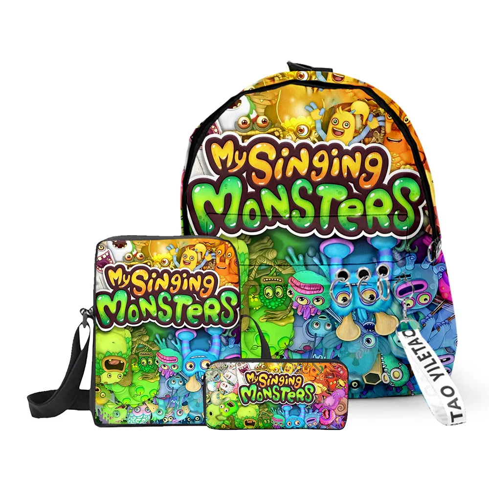 3pcs/set My Singing Monsters Backpack Boys Girls School Bag Primary Middle School Students Knapsack Travel Crossbody Bags