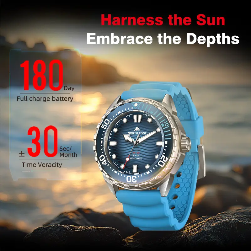 NORTH EDGE TRITON-TI Titanium Stainless Solar-Powered Diving Watch Luxury Quartz Watches For Men 300M Waterproof 180+ Day Power - Image 6