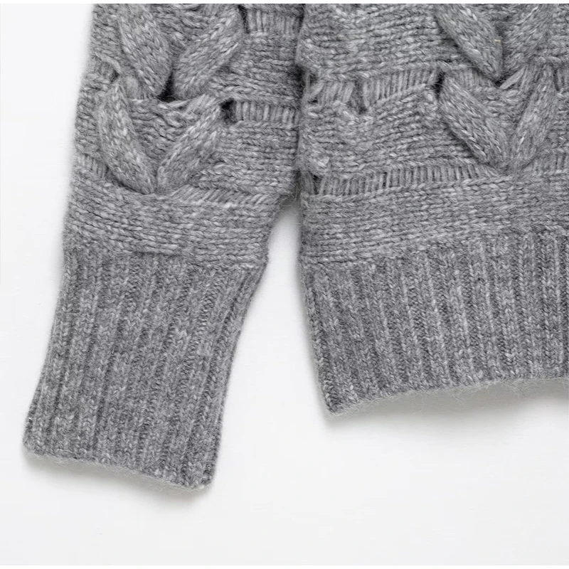 Suéteres casuales de punto con cuello redondo para mujer, suéter vintage holgado gris de manga larga, suéter para mujer, moda urbana versátil.