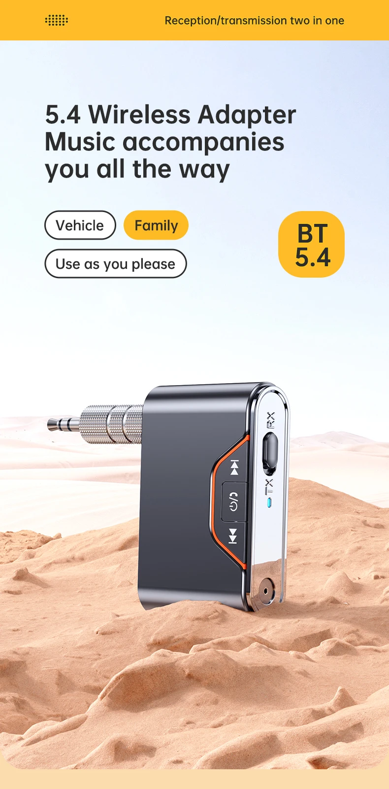 Bluetooth 5.4 Audio Receiver Transmitter For Car TV Speakers PC 3.5 AUX With Mic