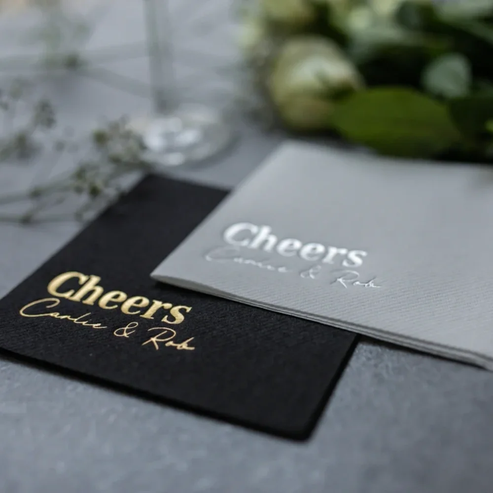50 pcs Personalized cocktail Napkins Wedding Soft Linen like Airlaid Monogramed