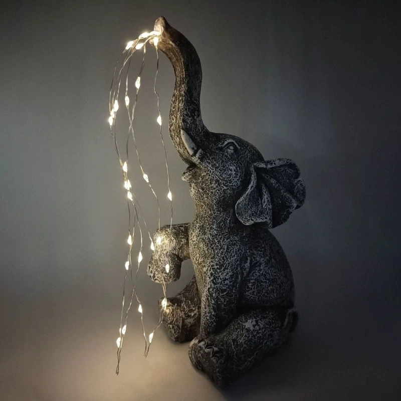 

Elephant Statue Home Decors Garden Resins Figurine with Solar Powered Watering LED Light Outdoor Light-up Statue Ornament