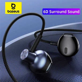 Baseus H19 이어폰 스테레오 헤드셋, 인이어 이어버드, 3.5mm 잭 와이어 이어폰, 마이크 포함, 아이폰 6s 샤오미 삼성 휴대폰용