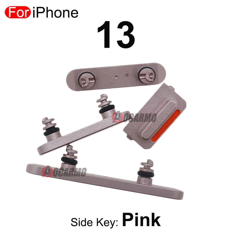 1 세트 사이드 키 전원 볼륨 버튼 iPhone 13 13mini 용 미드나잇 레드 핑크 블루 그린 교체 부품