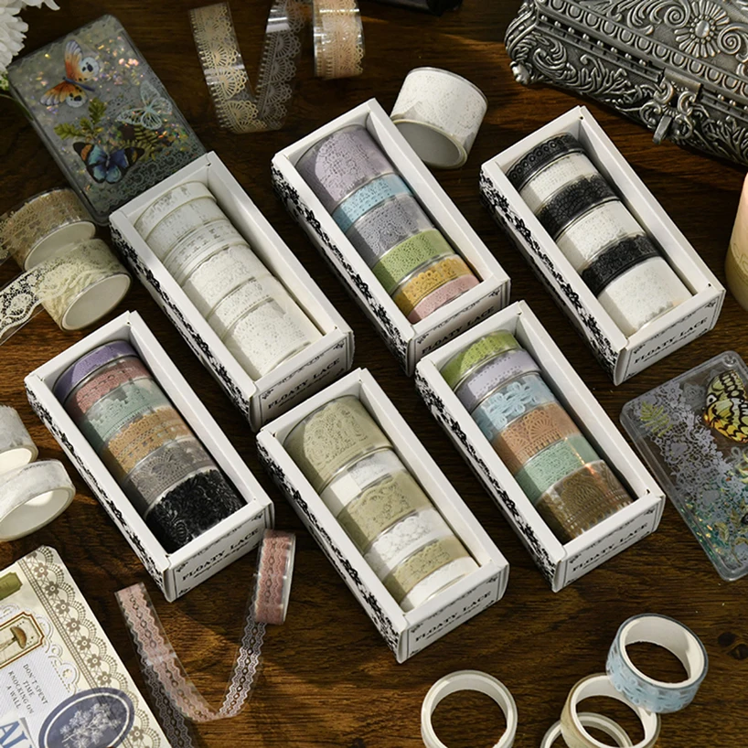 6 Rolls Retro Lace PET Washi Tape Diary Decoration Washitape Cinta Adhesiva Decorativa Scrapbooking Supplies Masking Tape 2