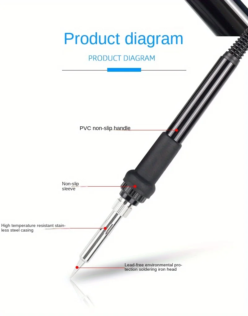 Poignée de fer à souder 907 compatible HAKKO avec câble et connecteur, 50W.