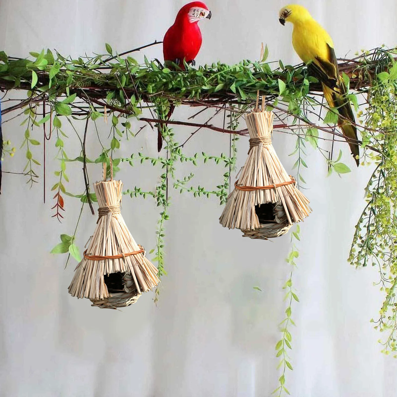 Handwoven Straw Bird Nest Parrot Hatching Breeding Grass Cave Garden Supply Grass Birds House Humming Bird Nest for Lawn Home bird house bird nest
