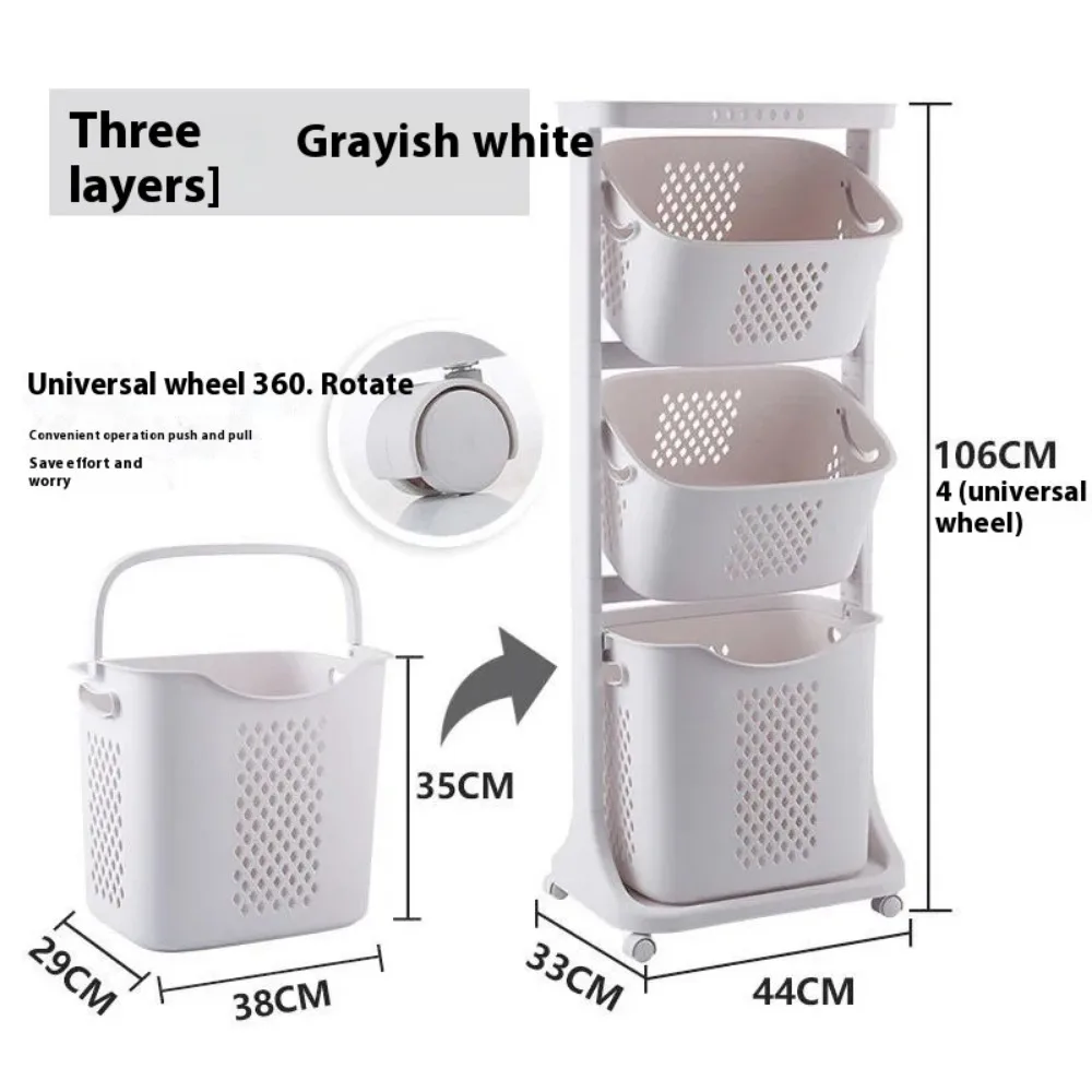 Laundry Hamper 3 Layer Bathroom PP Plastic with Wheel
