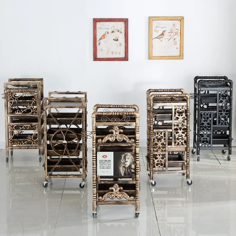 Beauty Salon Cart with Universal Wheels Multilayer Storage for Hairdresser Tools Elegance Fashion Retro