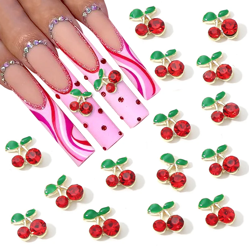 

10Pcs Alloy Cherry Nail Charms 3D Rhinestones Red Cherry Nail Gems Nail Charm Metal Nail Art Decorations DIY Nail Accessories