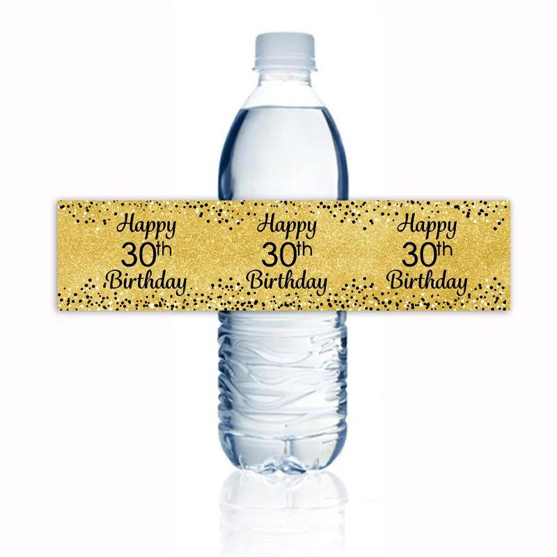 

Black and Gold Happy 30th Anniversary Water Bottle Labels StickersCheers -15 PCS