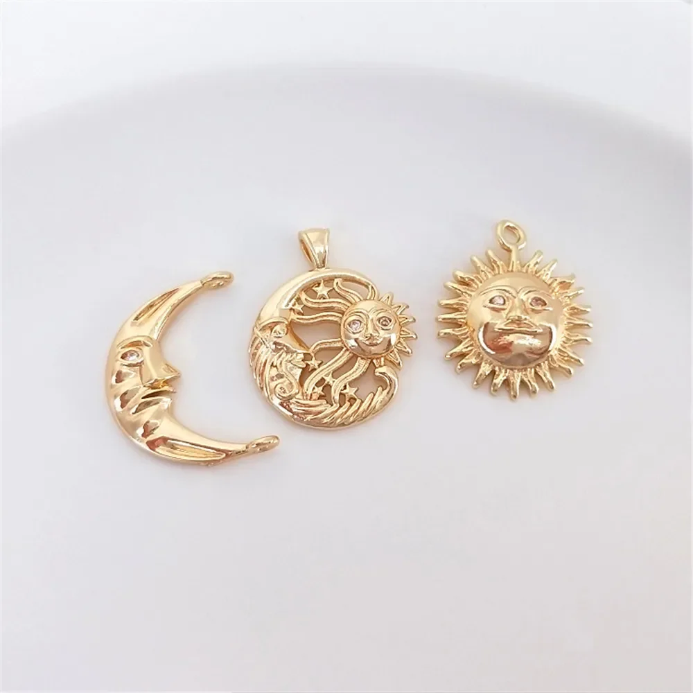 

14K Gold Plated Moon and Sun face pendant Star and moon inlaid zircon DIY pendant
