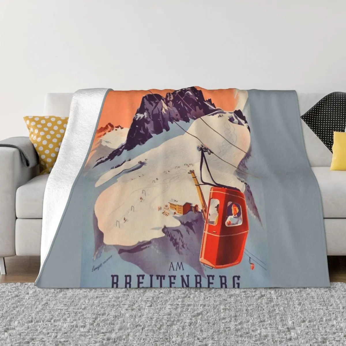 Vintage German Gondola Sport Ski Travel Poster Throw Coperta Cosplay Anime Custom Fluffy Shaggy Thermal Luxury Addensare Coperte