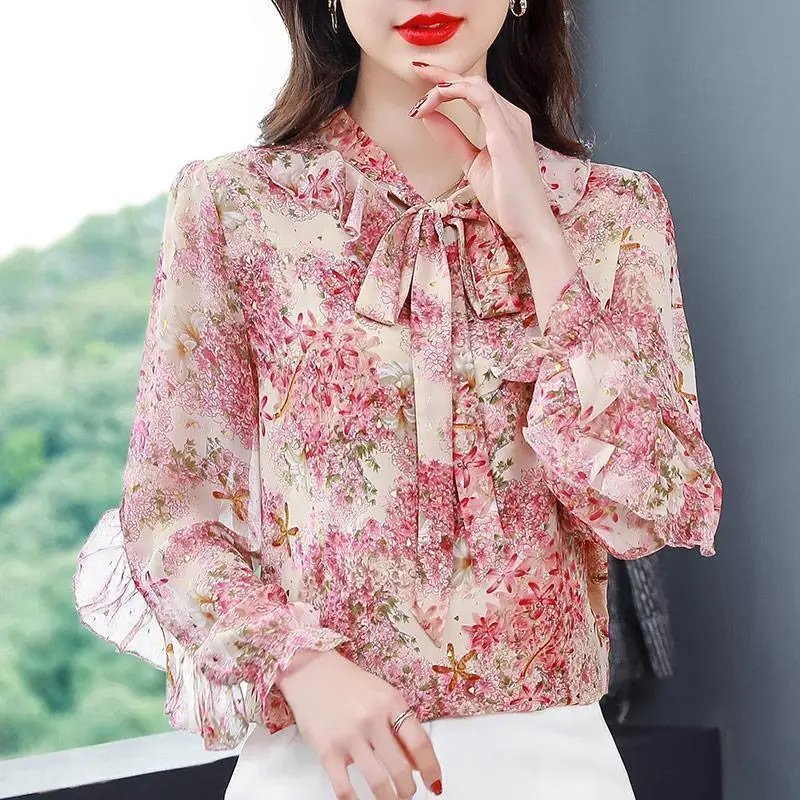 Chiffon Tops Korean Women, Chiffon Floral Top Korean