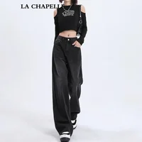 High Waist Wide Leg Jeans Women's Loose Fit Summer Trendy Black Grey Straight Cut Slimming Versatile Casual Straight Jeans