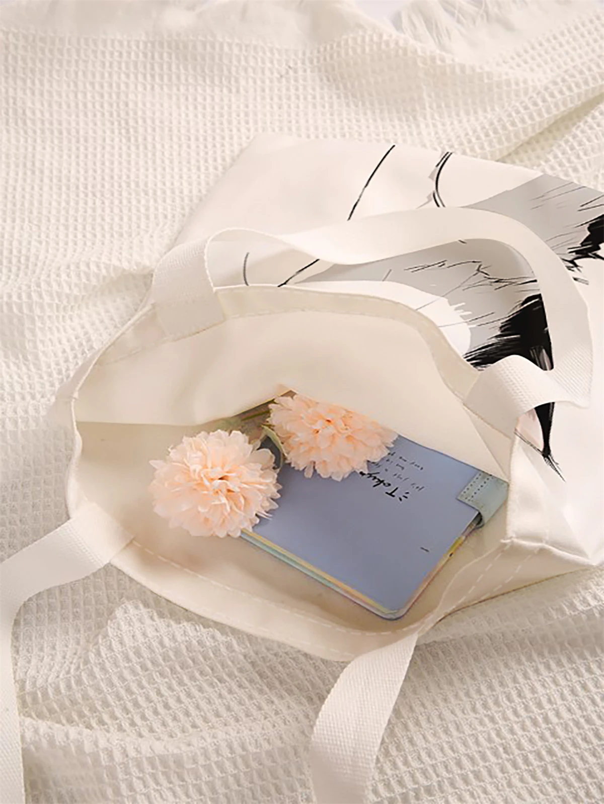 Cartoon cat print casual handbag, reusable fashion backpack, versatile tote bag, canvas shopping bag