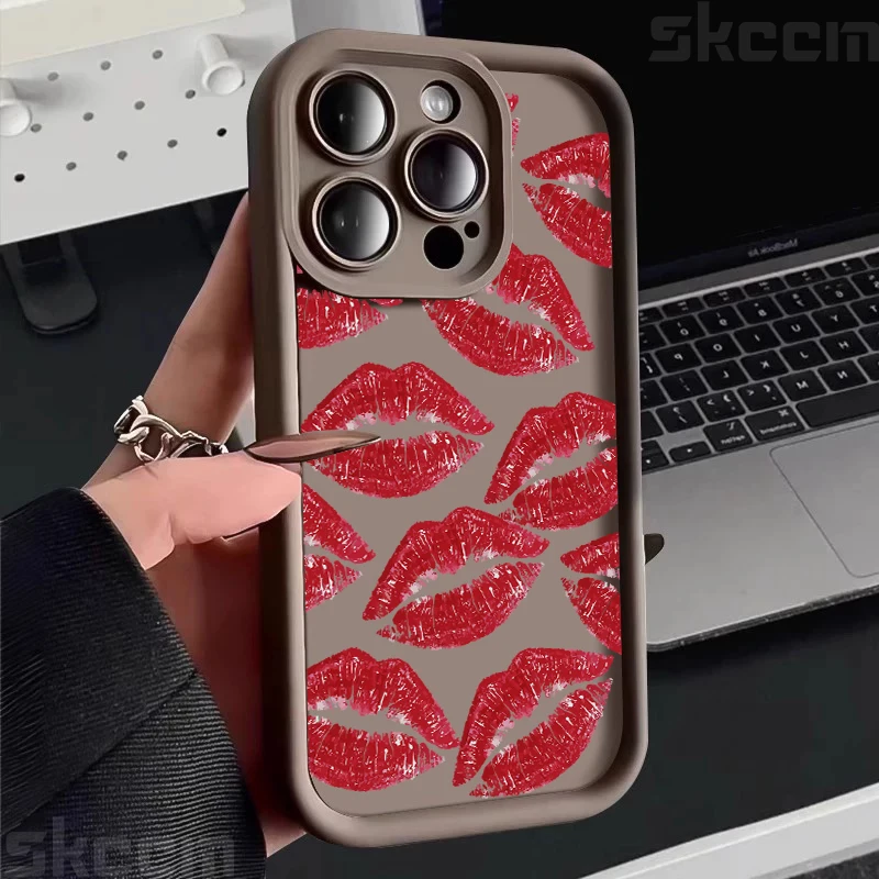 Elegant Black and Red Kiss Print Soft Silicone Phone Case Cover