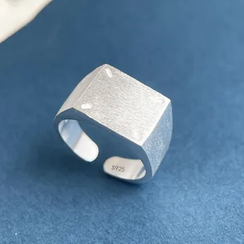 Anelli in argento sterling 925 per donna e uomo, anello aperto quadrato largo e semplice in stile retrò, regalo per feste di compleanno, gioielli punk di alta qualità.