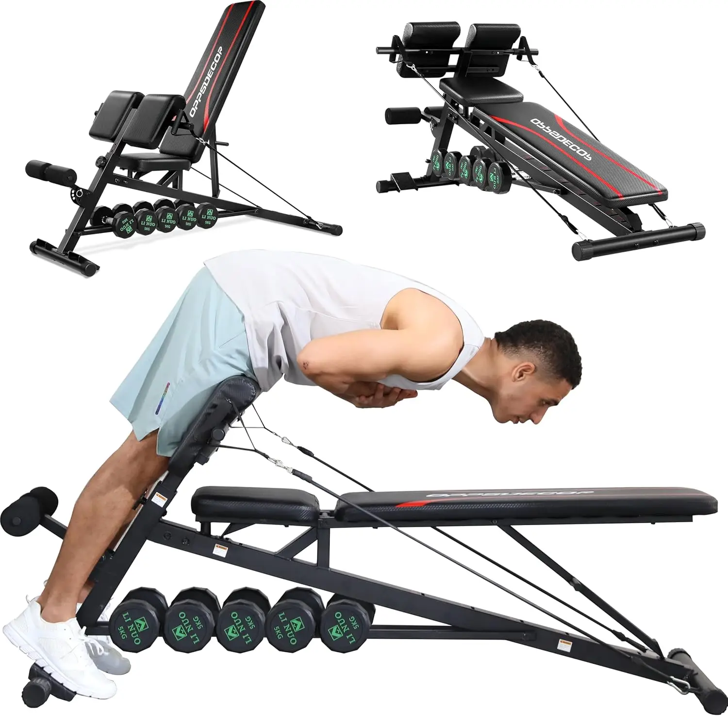 Weight Bench Set with Preacher Curl Hyper Back Extension, All-in-One Sit Up Bench, Roman Chair, Professional Bench Press