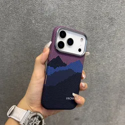 Orange Mountain Peak Carbon Relief Phone Case with Camera Lens Protection, Hard PC MagSafe Shell - iPhone 15 (Purple)
