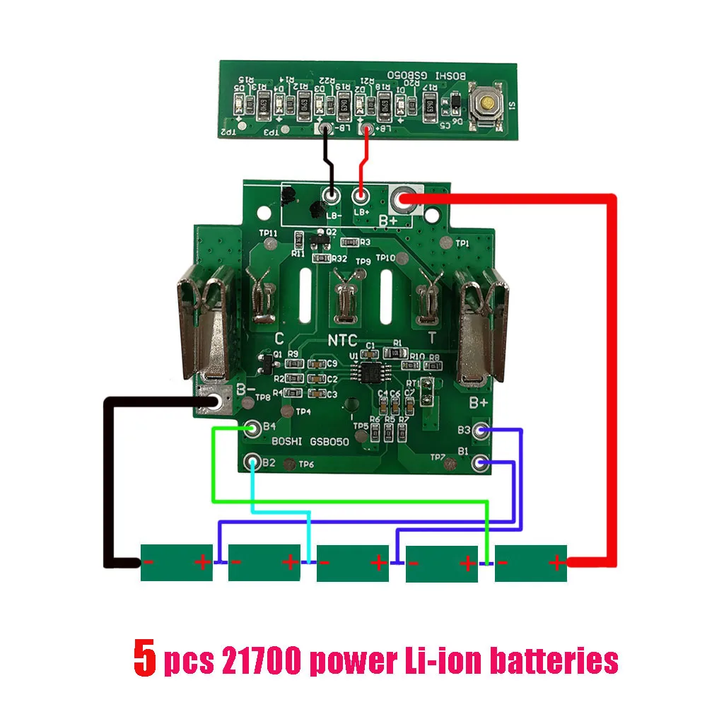 5X21700 BAT618 Custodia in plastica per batteria agli ioni di litio BMS PCB Circuito di protezione di ricarica Shell per Bosch 18V BAT610 BAT609 SCATOLA - immagine 4