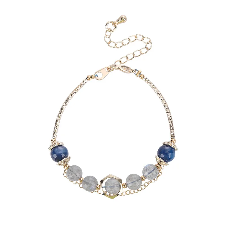 

Natural Gray Moonstone and Blue Crystal Bracelet for Women