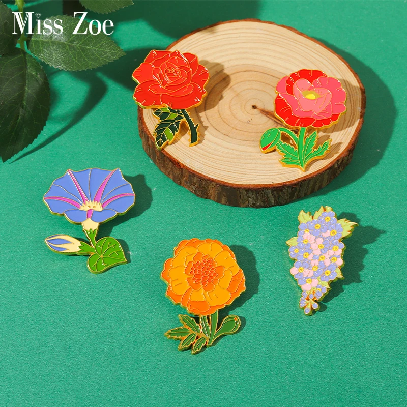 Zurück Garten Emaille Pins Benutzerdefinierte Stieg Violett Broschen Staubblätter Revers Abzeichen Anlage Blossom Schmuck Geschenk für Kinder Freunde