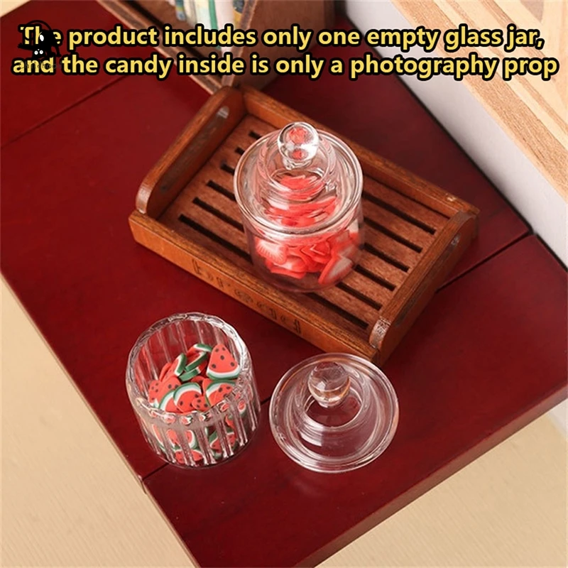 1:12 Dollhouse Miniature Candy Jar Glass Bottle Storage Tank with Lid Tiny Vial Home Decor Toy Doll House Accessories 5