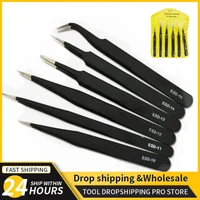 Ensemble de pincettes de précision ESD en acier inoxydable, outils de réparation pour l'électronique, outils d'artisanat de soudure anti-leges, 2 pièces, 6 pièces 1