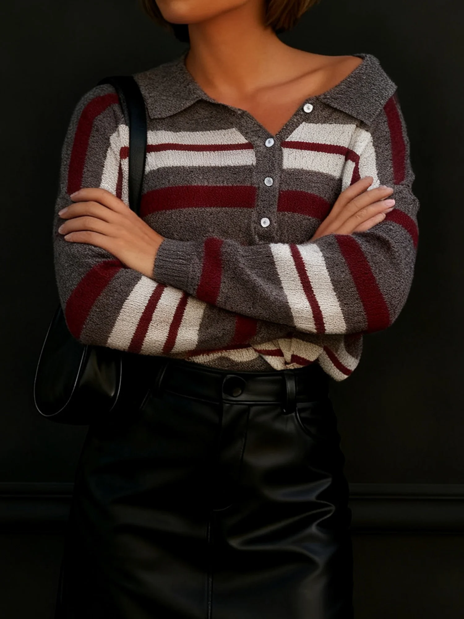 Women s Cozy Cable Knit Sweater with V-Neckline and Ribbed Cuffs Long Sleeve Pullover Knitwear Tops for Fall