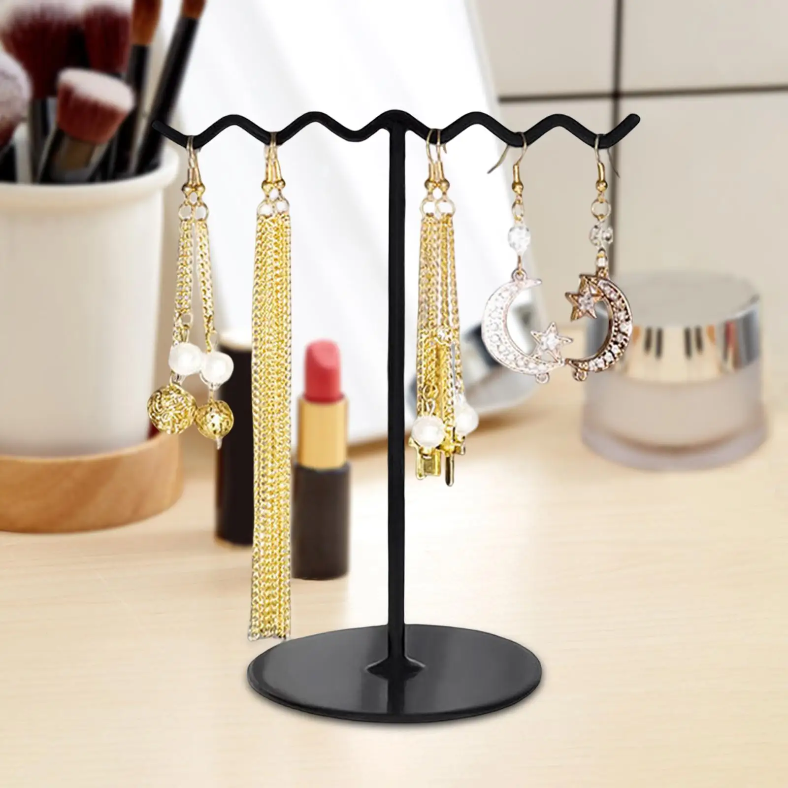 Amazon.com: 3 Tier Jewelry Stand for Necklaces, Earrings, Bracelet, Tiered  Jewelry Organizer Display with Ring Dish Tray, Hanging Necklace Tree Holder  on Tabletop, Metal & Wood Basic Storage Box, Free Standing :