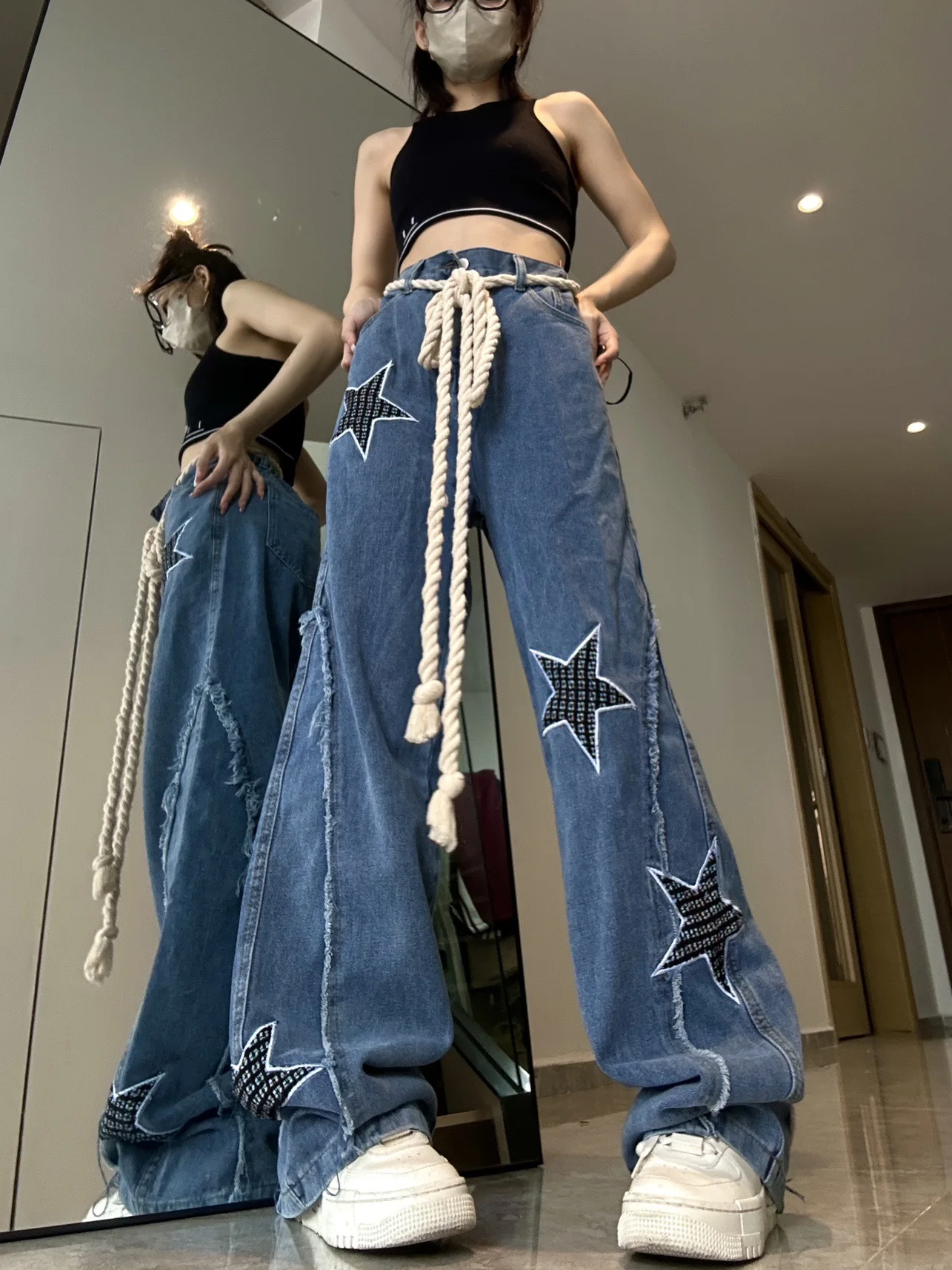 Stars Y2k Embroidered Baggy Jeans High Street Autumn Straight