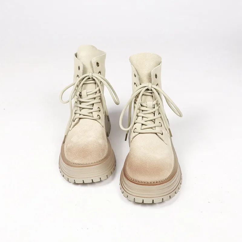 Autumn Winter Retro Fashion Platform Women's Boots Designer Luxury Leather Shoes Female Casual Solid Color Motorcycle Boots